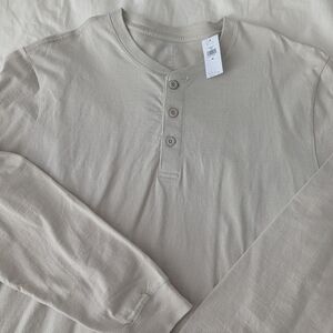 GAP Men's Beige Long Sleeve Henley Shirt